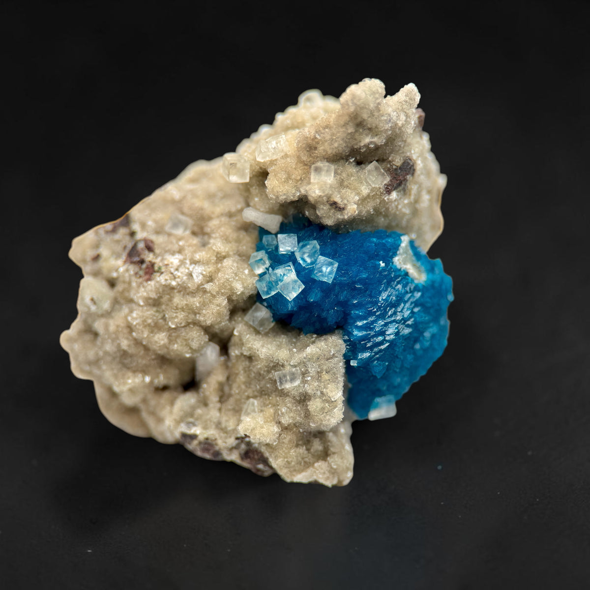 Calcite on Cavansite