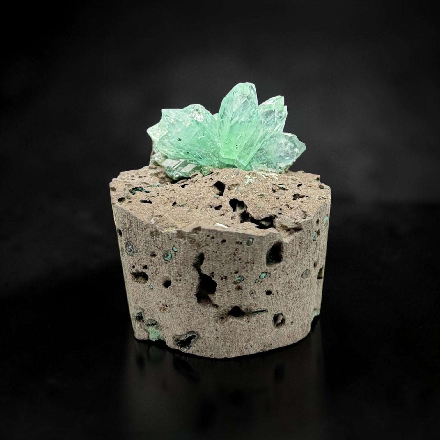 Cupcake Green Apophyllite on Basalt