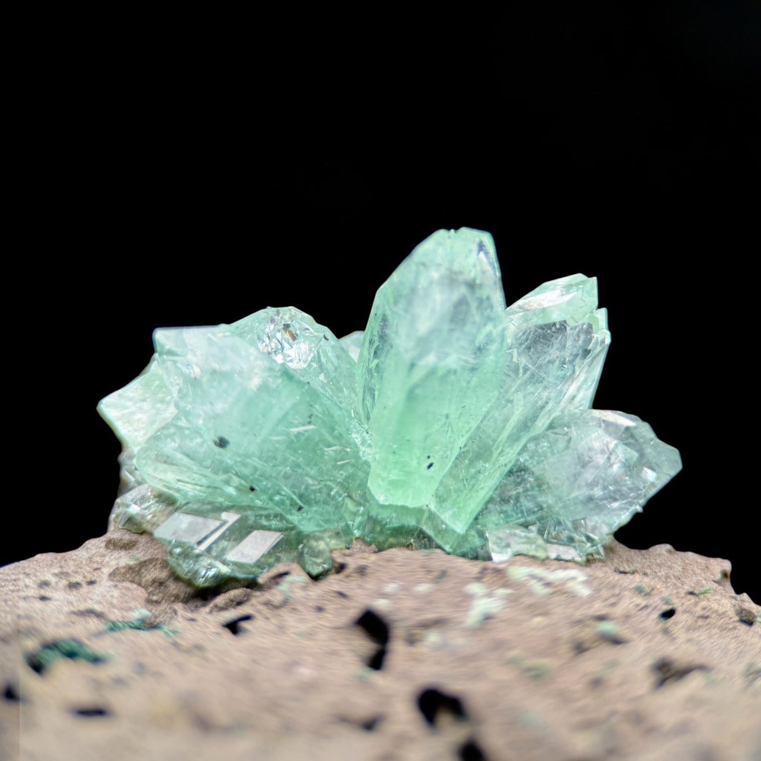 Cupcake Green Apophyllite on Basalt