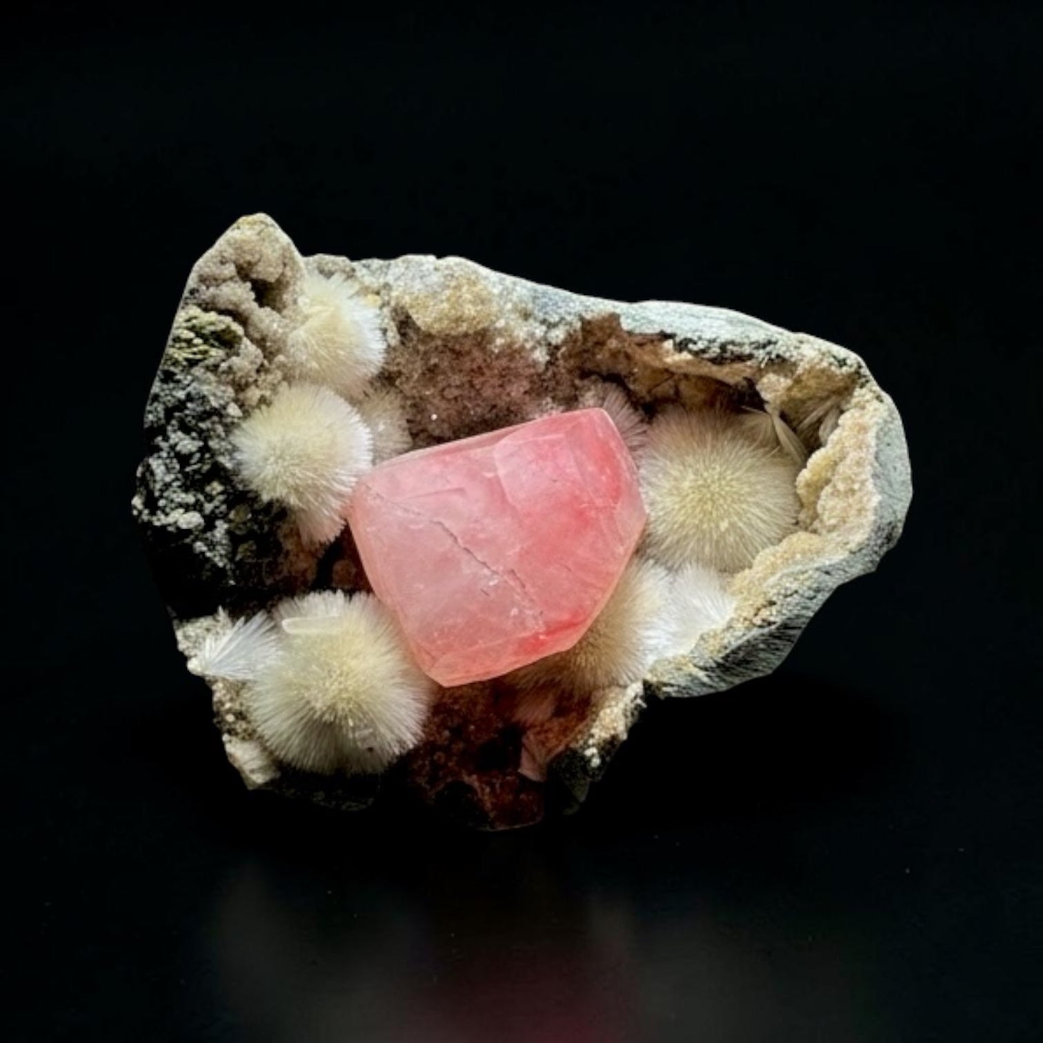 Pink Calcite with Mesolite