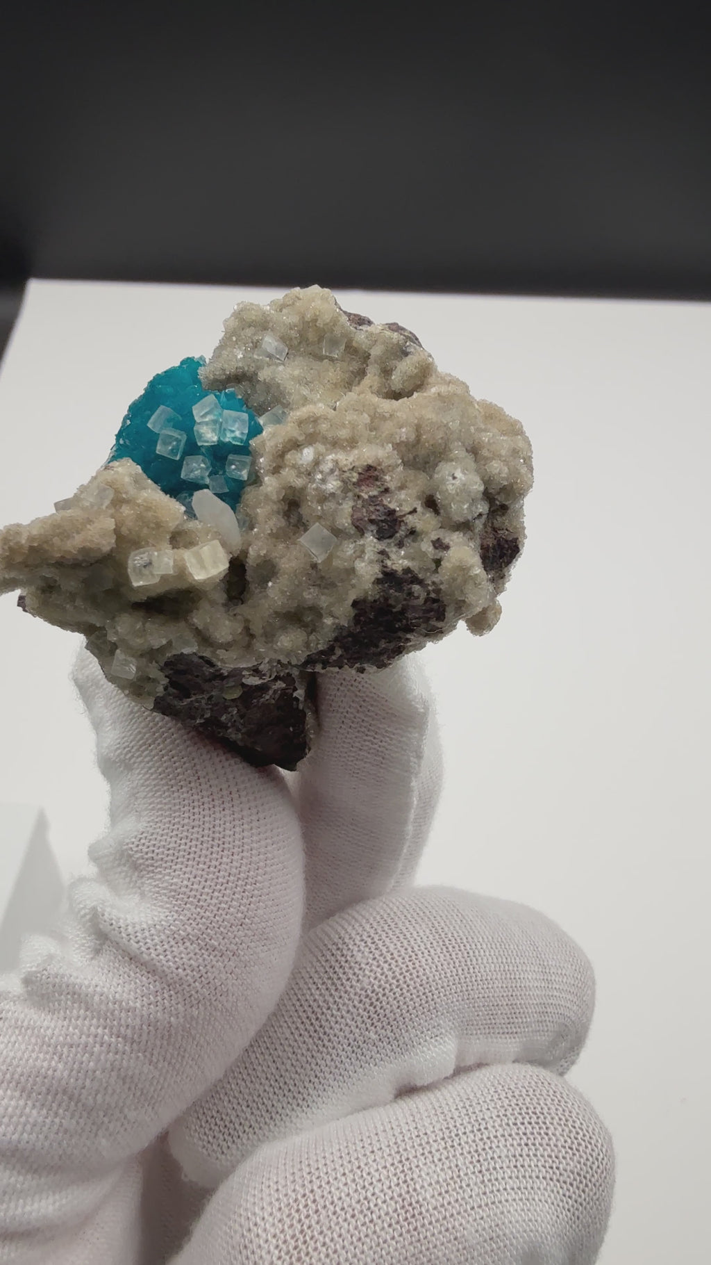 Calcite on Cavansite